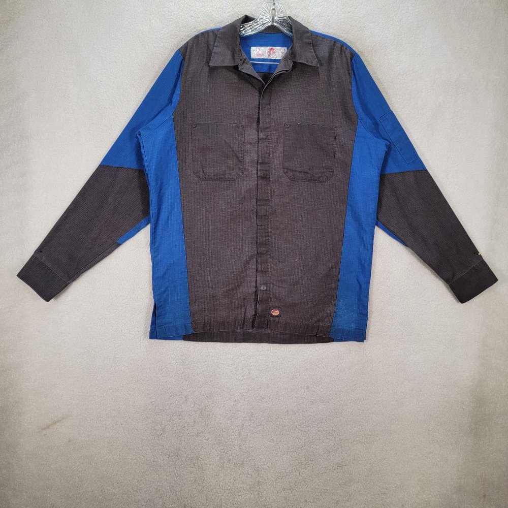 Vintage Y2K Red Kap Two Tone Gray Blue Motorsports Automotive Workwear Shirt